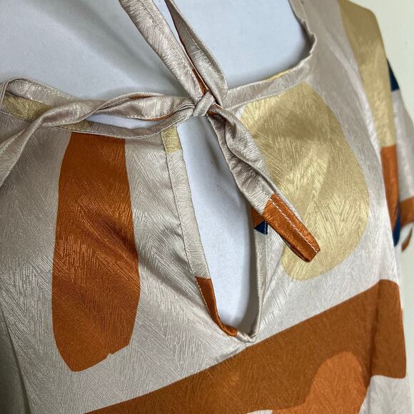 Diarrablu Fany Dress 2XL Plus Size Midi Geometric Print Peasant Tie Artsy Shift - Picture 7 of 12